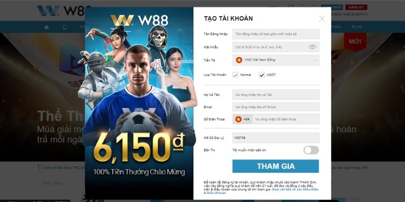 Hướng dẫn W88 về vấn đề tạo tài khoản