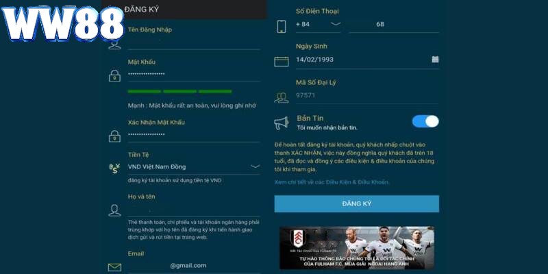 Điền chuẩn xác dữ liệu cá nhân đăng ký W88 
